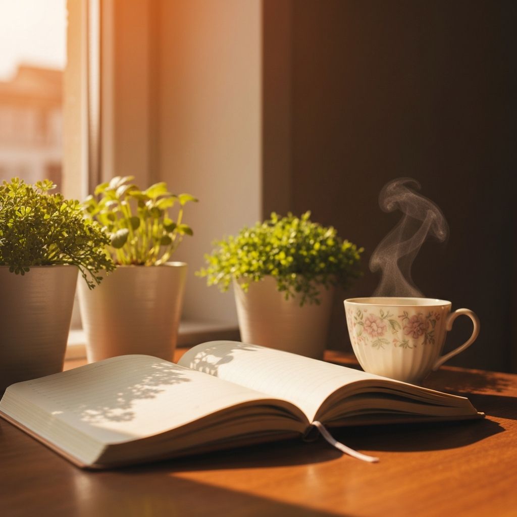 Morning routine with tea and journal